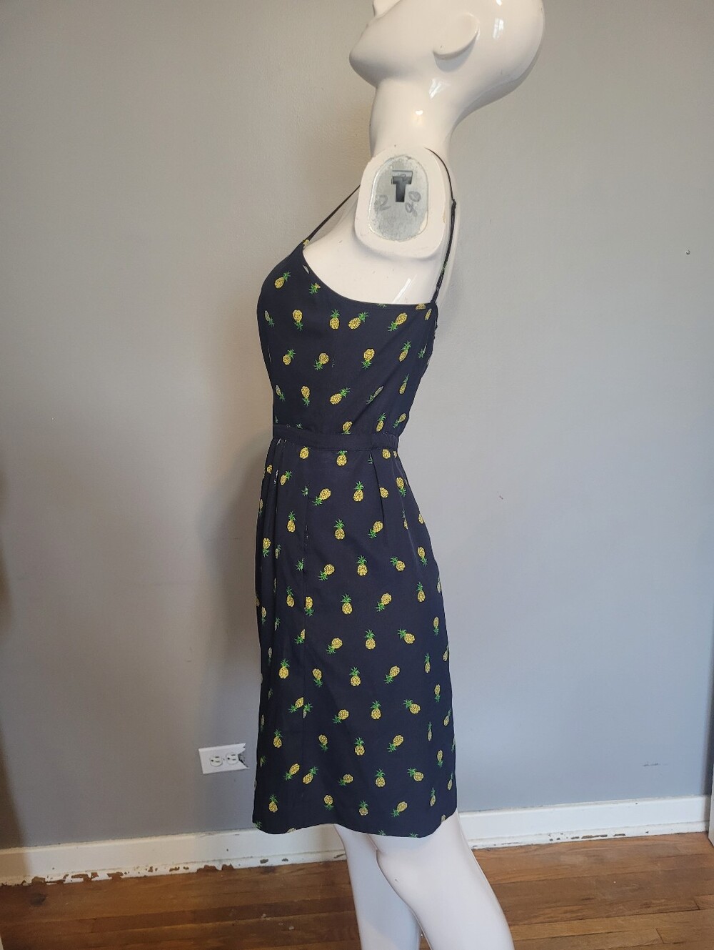 J.Crew Navy Blue Pineapple Print Spaghetti Strap Mini Sundress, VGUC, Size 8 - Picture 7 of 10